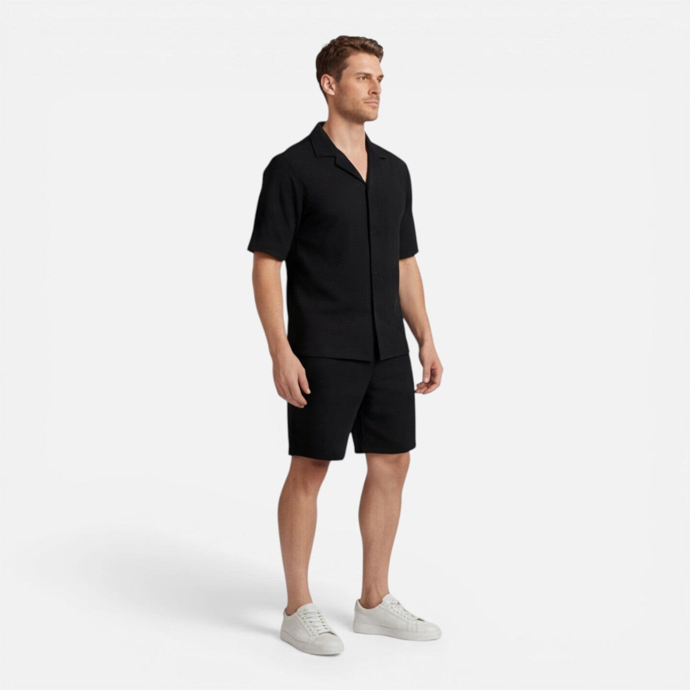 Montarello Men's Textured Camp Collar Shirt & Shorts Co-Ord Set