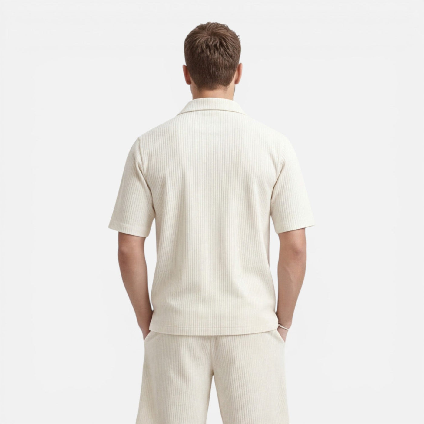 Montarello Men's Textured Camp Collar Shirt & Shorts Co-Ord Set