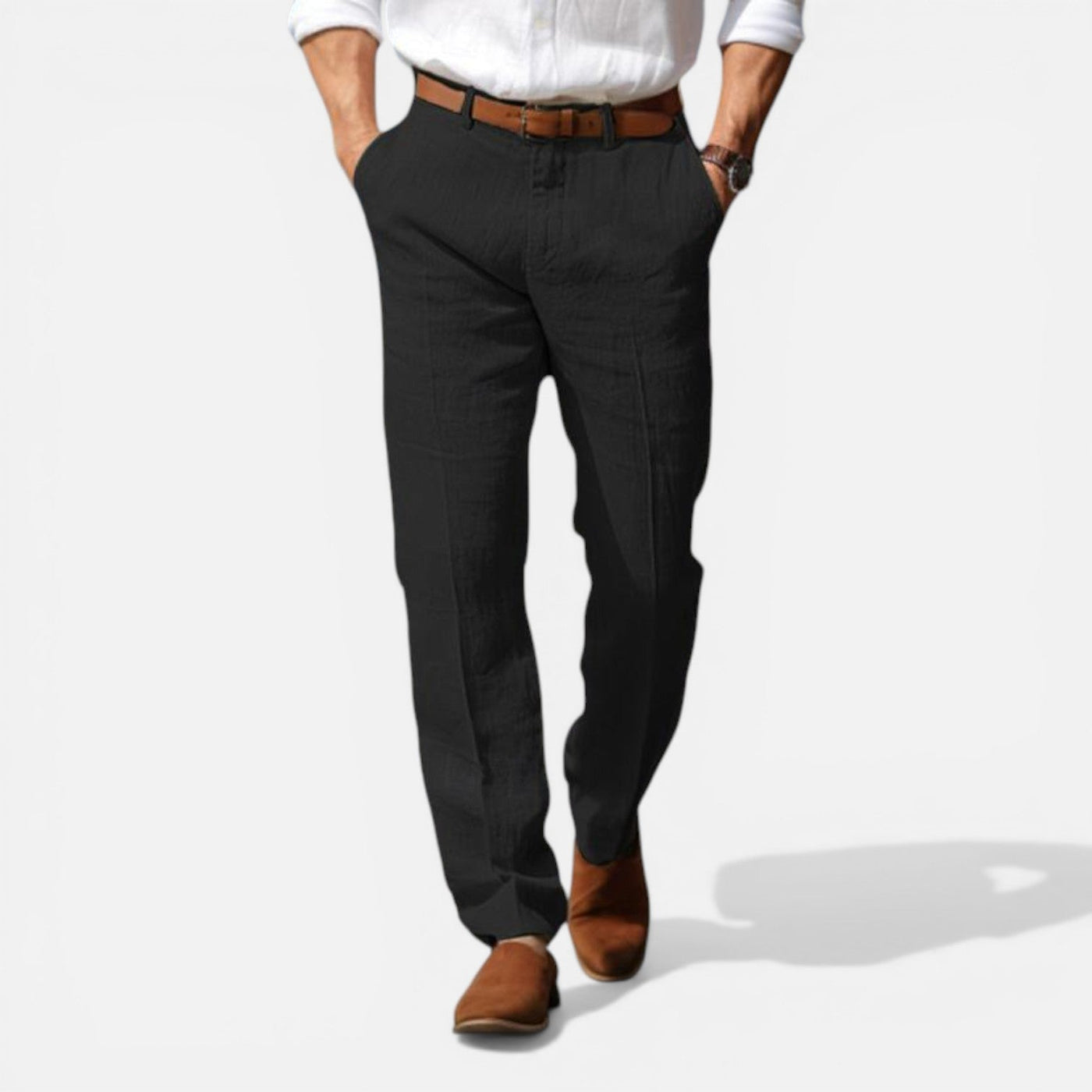 Montarello Men's Tailored Fit Linen-Look Smart Summer Trousers