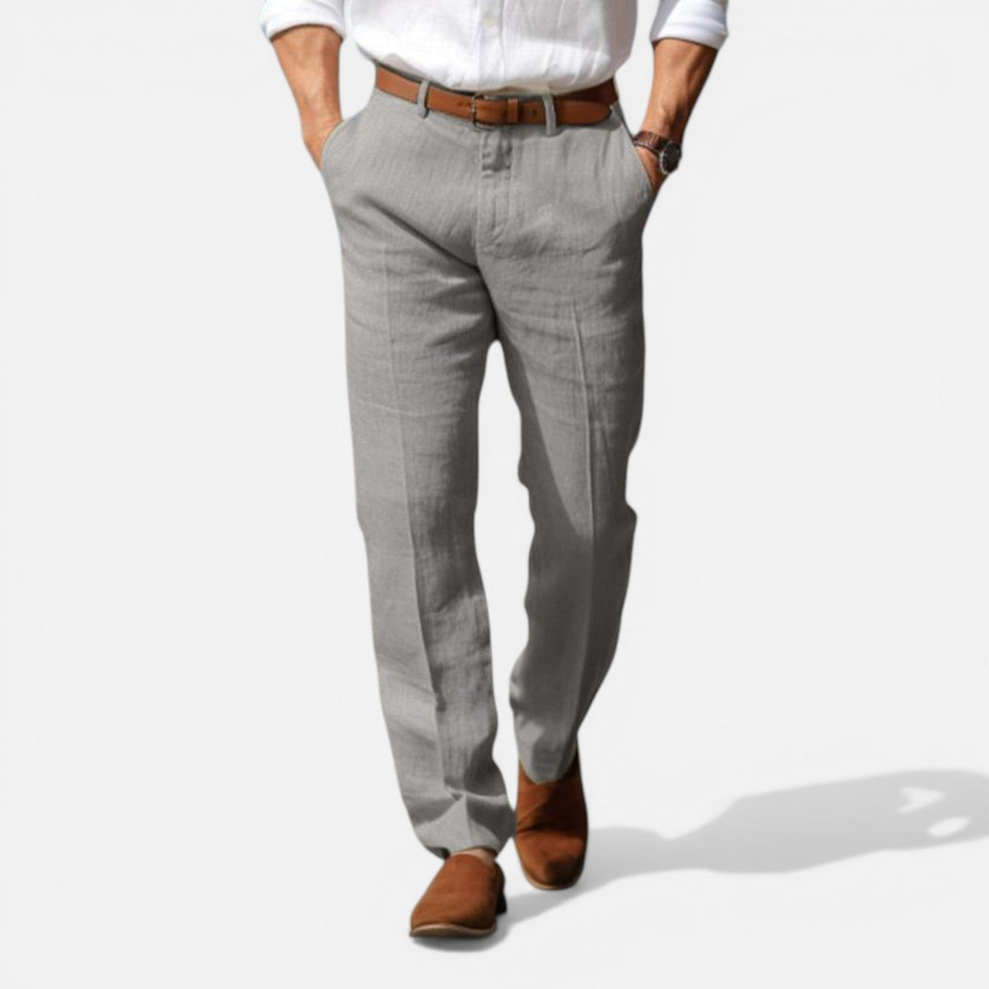 Montarello Men's Tailored Fit Linen-Look Smart Summer Trousers