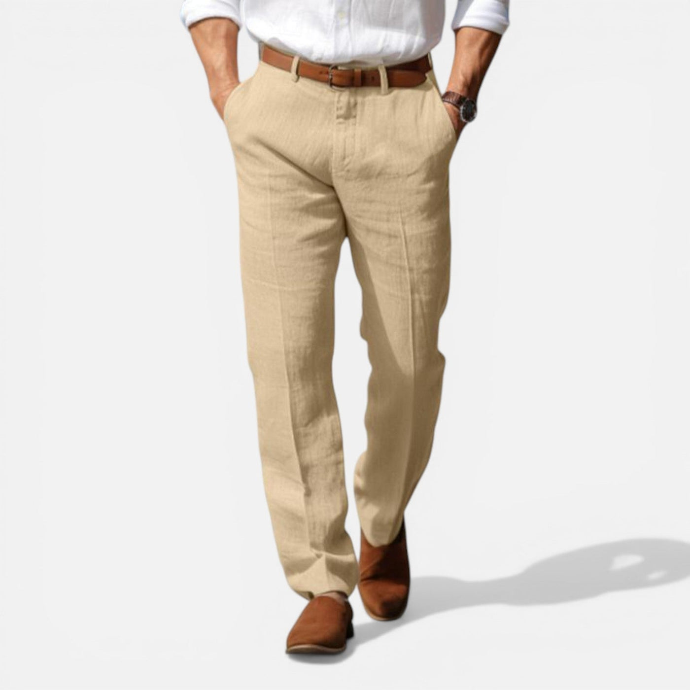 Montarello Men's Tailored Fit Linen-Look Smart Summer Trousers