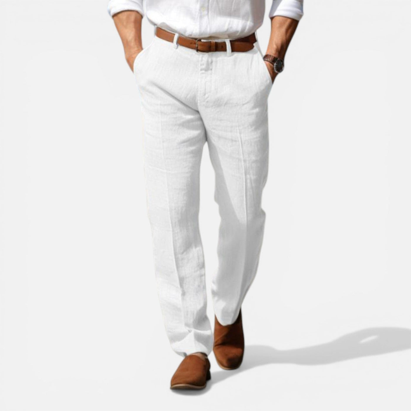 Montarello Men's Tailored Fit Linen-Look Smart Summer Trousers