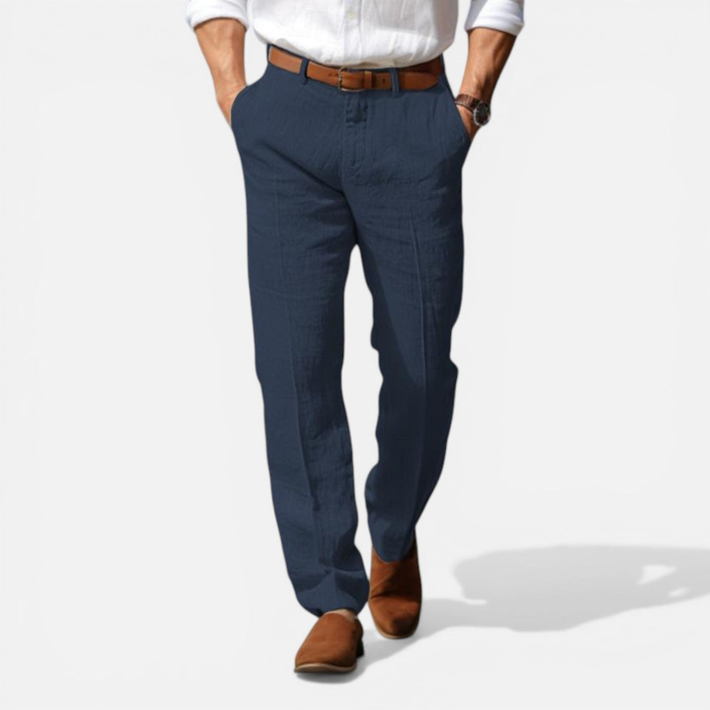 Montarello Men's Tailored Fit Linen-Look Smart Summer Trousers