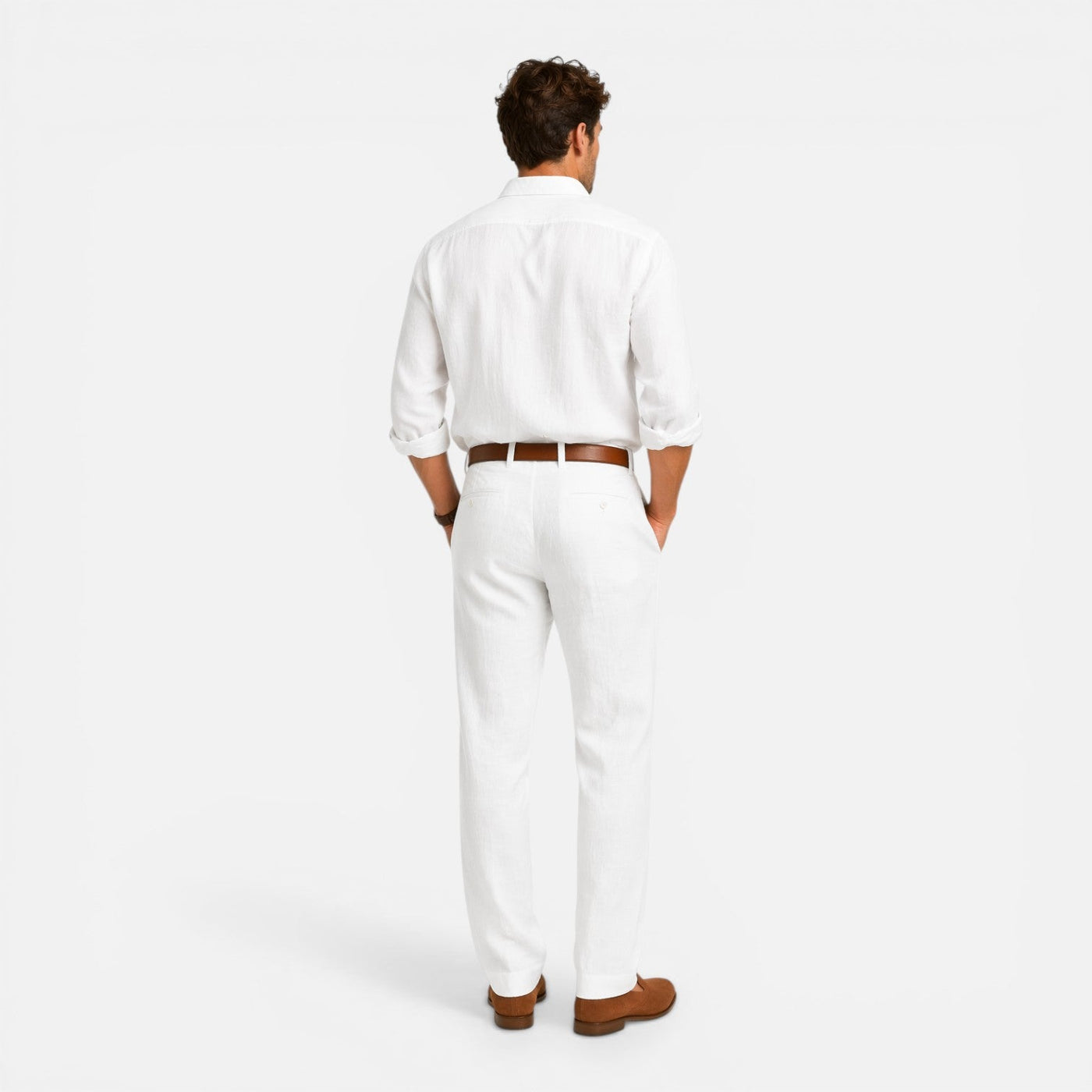 Montarello Men's Tailored Fit Linen-Look Smart Summer Trousers