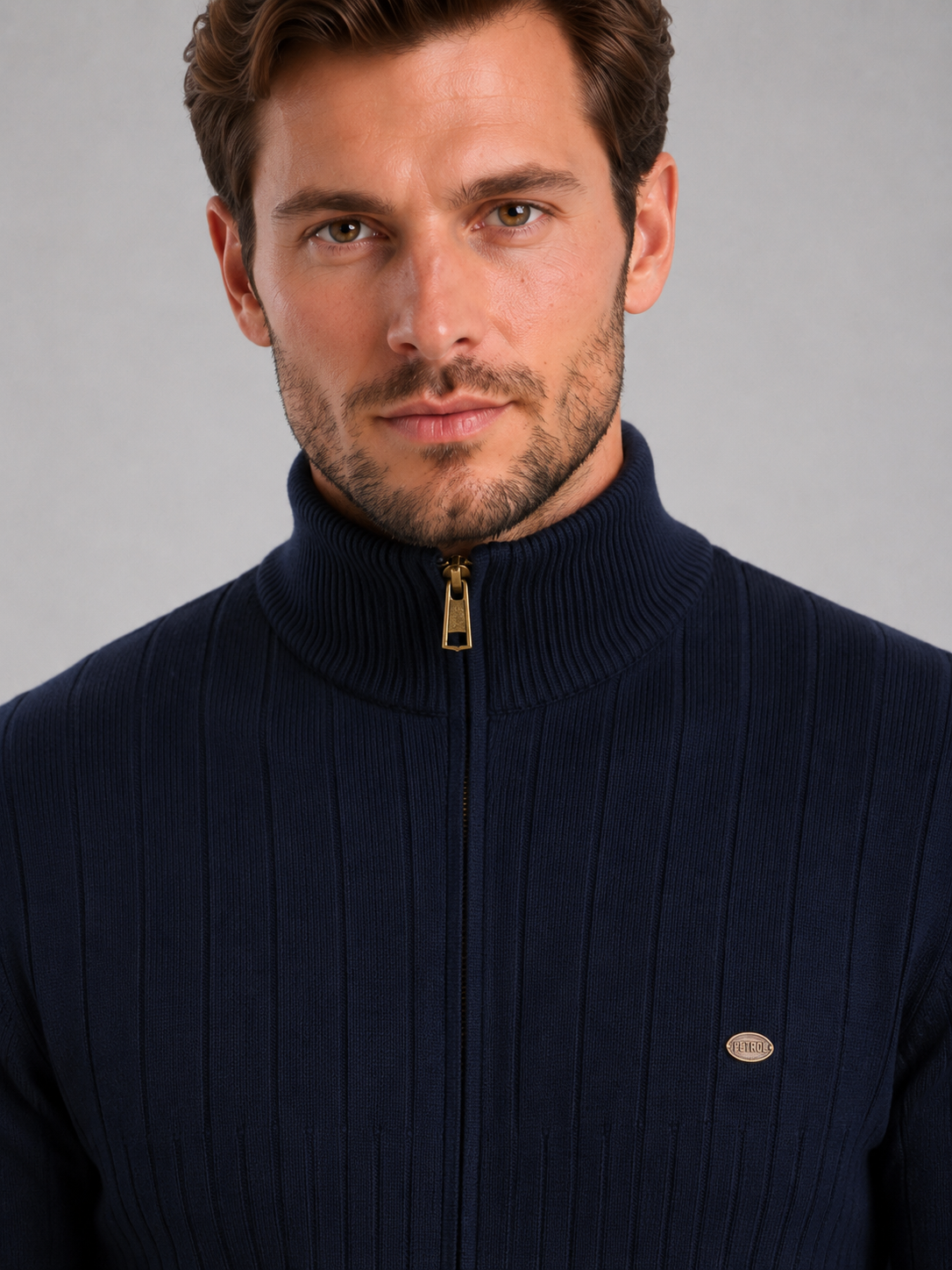 Montarello Men's Quarter Zip Jumper Ribbed Funnel Neck