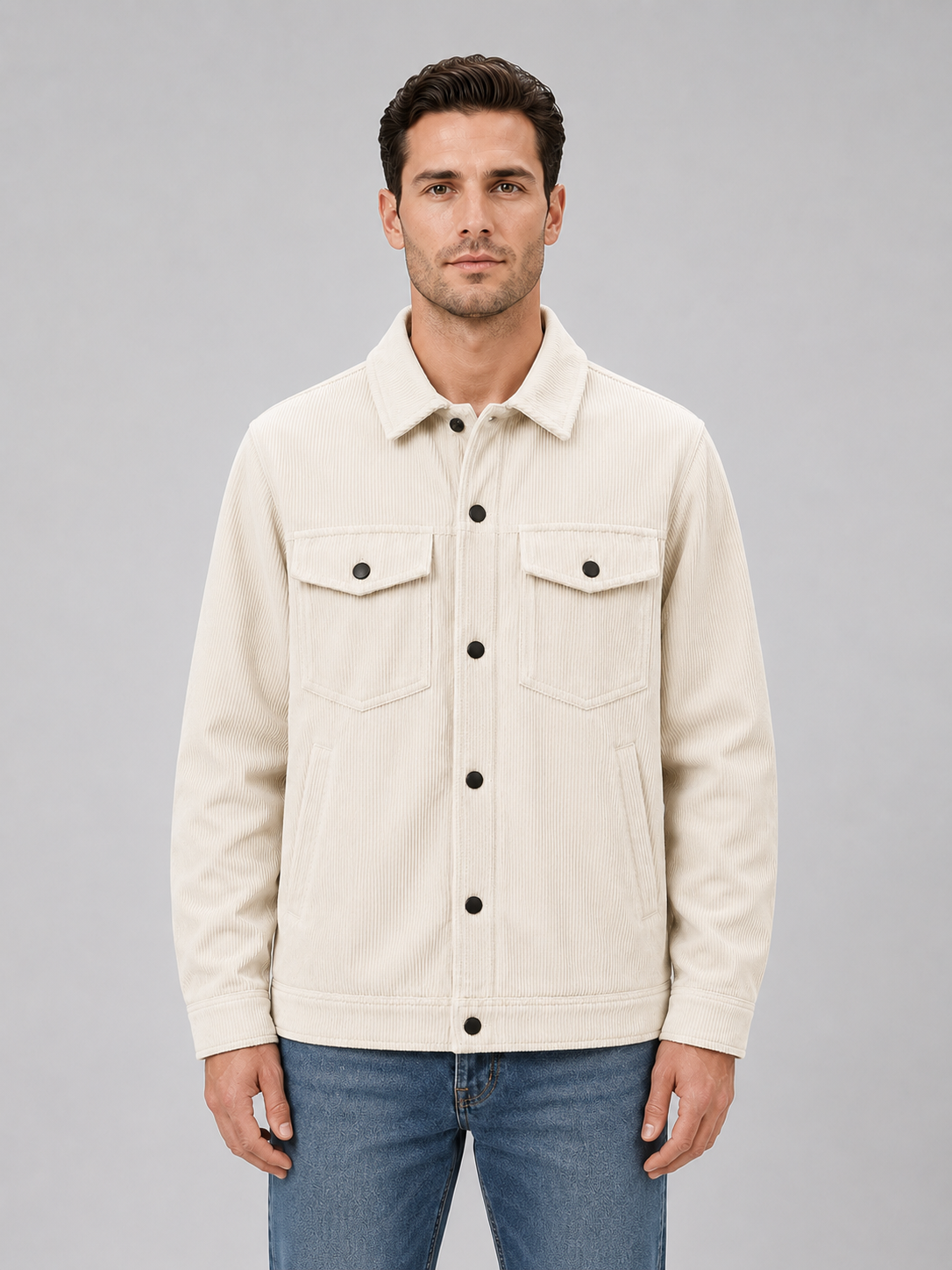 Montarello Men's Corduroy Overshirt Jacket with Snap Button Front