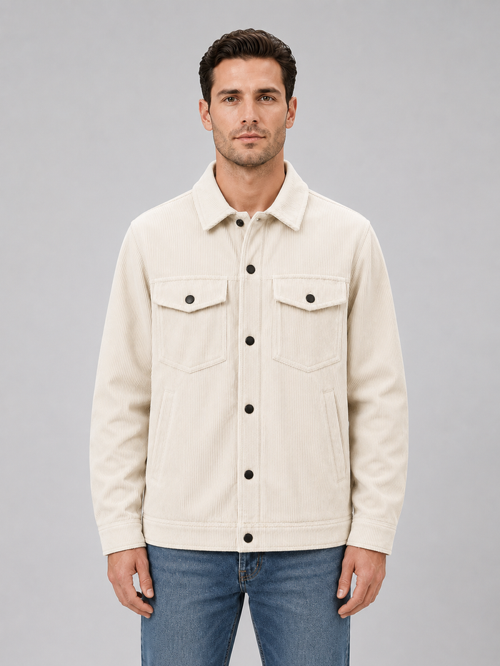 Montarello Men's Corduroy Overshirt Jacket with Snap Button Front