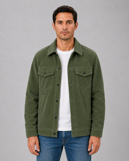 Montarello Men's Corduroy Overshirt Jacket with Snap Button Front