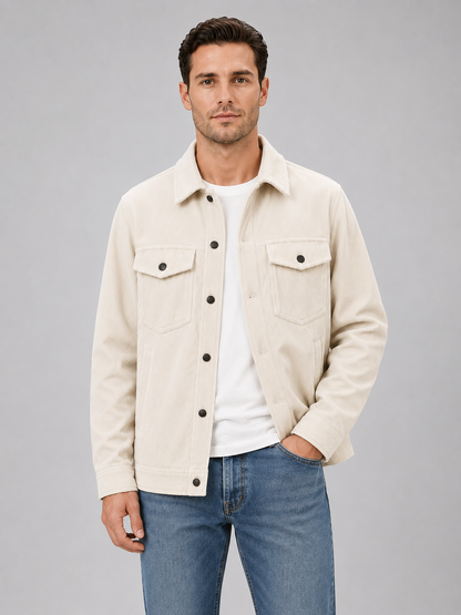 Montarello Men's Corduroy Overshirt Jacket with Snap Button Front