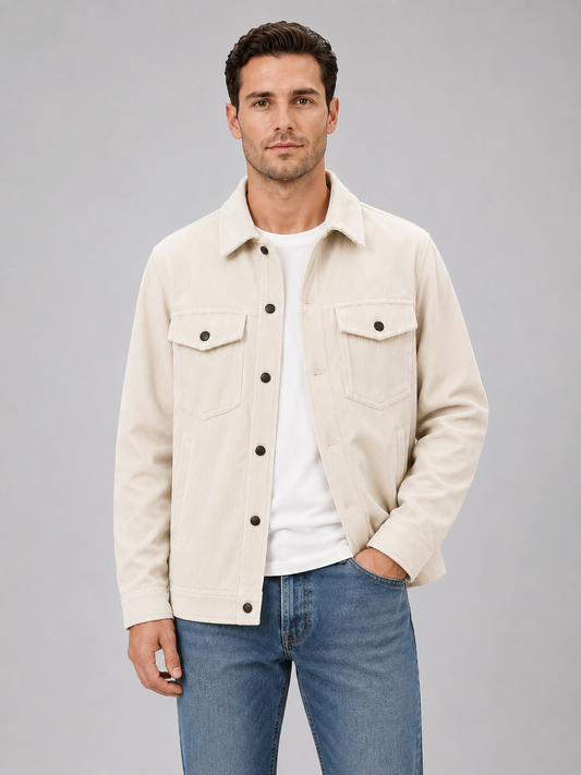 Montarello Men's Corduroy Overshirt Jacket with Snap Button Front