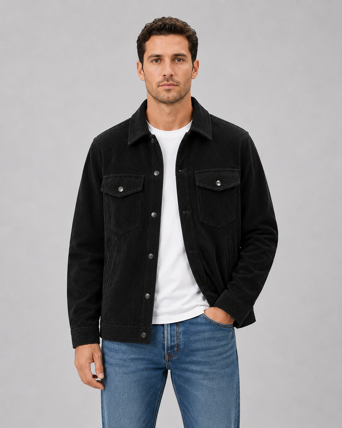 Montarello Men's Corduroy Overshirt Jacket with Snap Button Front