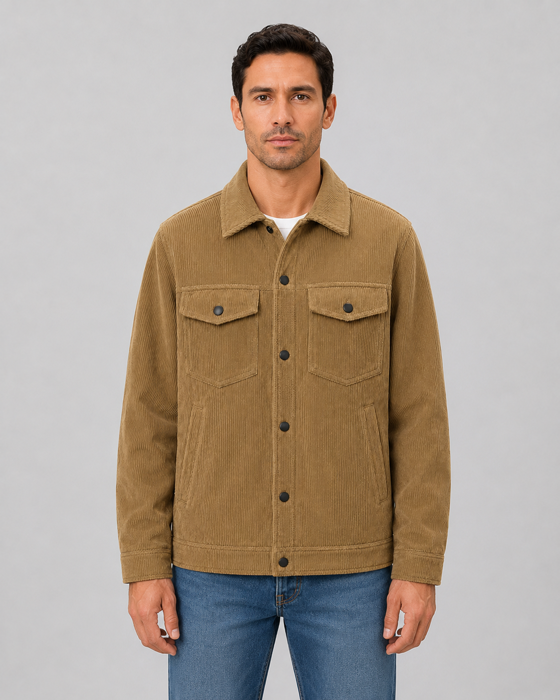 Montarello Men's Corduroy Overshirt Jacket with Snap Button Front