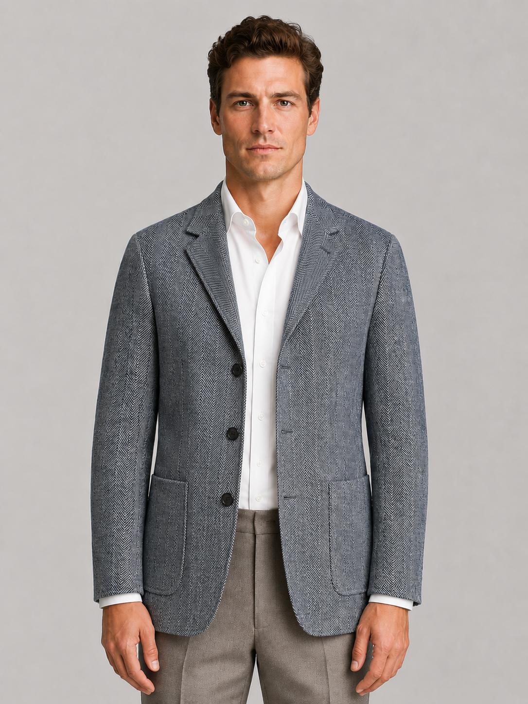 Montarello Men's Blazer Herringbone Tailored Jacket