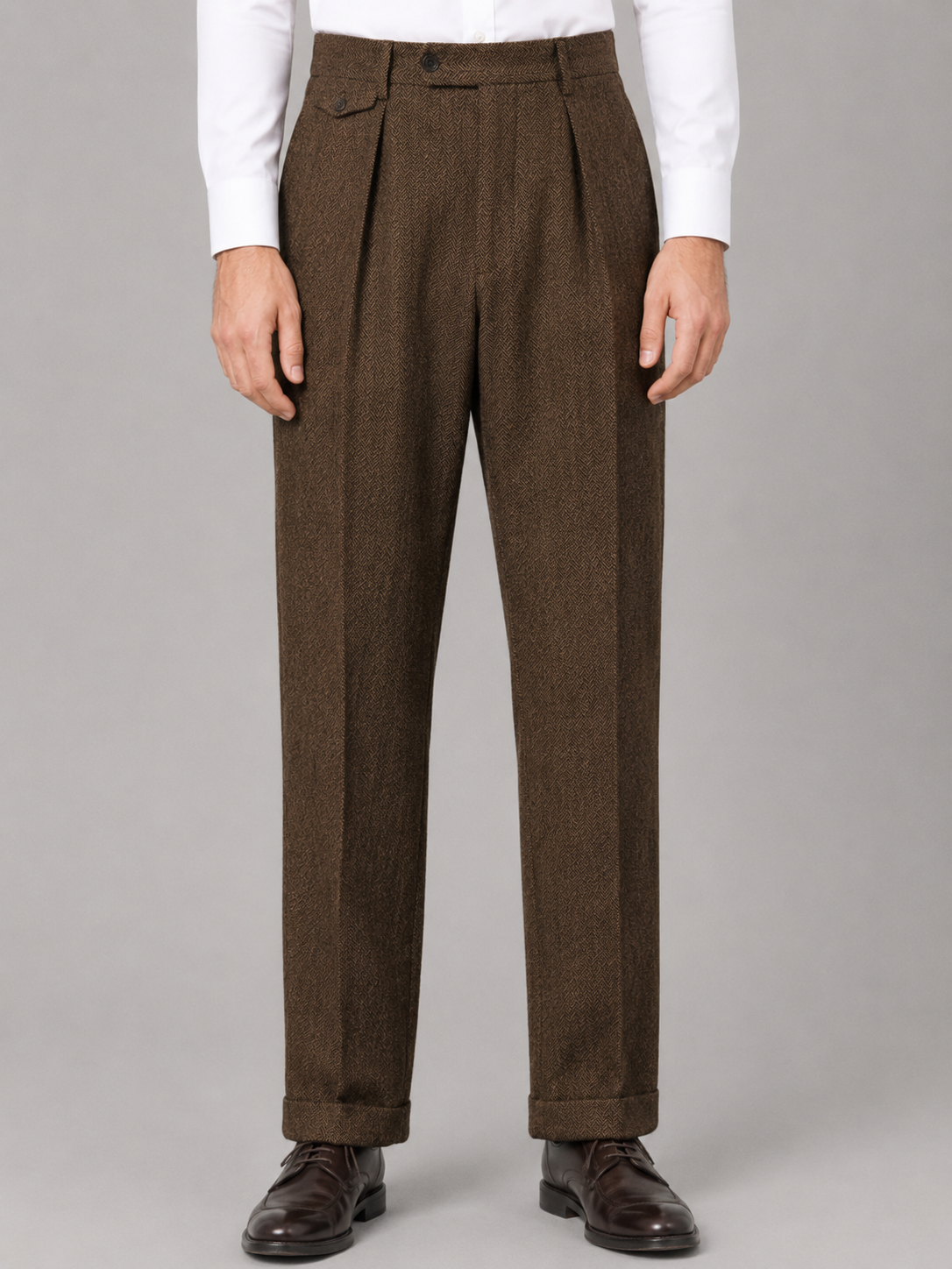Pantalon homme Montarello à chevrons, plissé, coupe droite