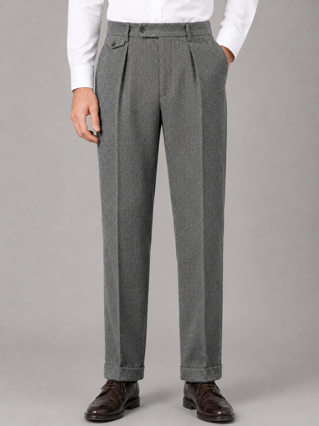 Pantalon homme Montarello à chevrons, plissé, coupe droite
