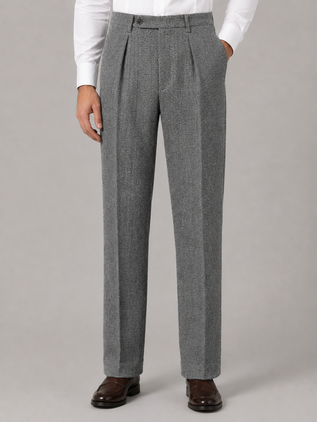 Pantalon homme Montarello à chevrons, taille haute, plissé