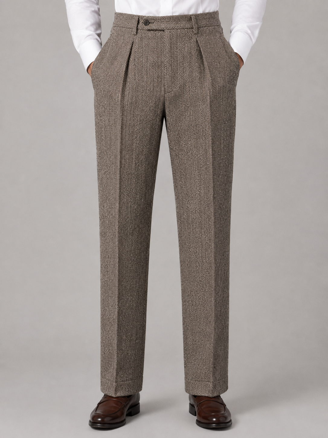 Pantalon homme Montarello à chevrons, taille haute, plissé