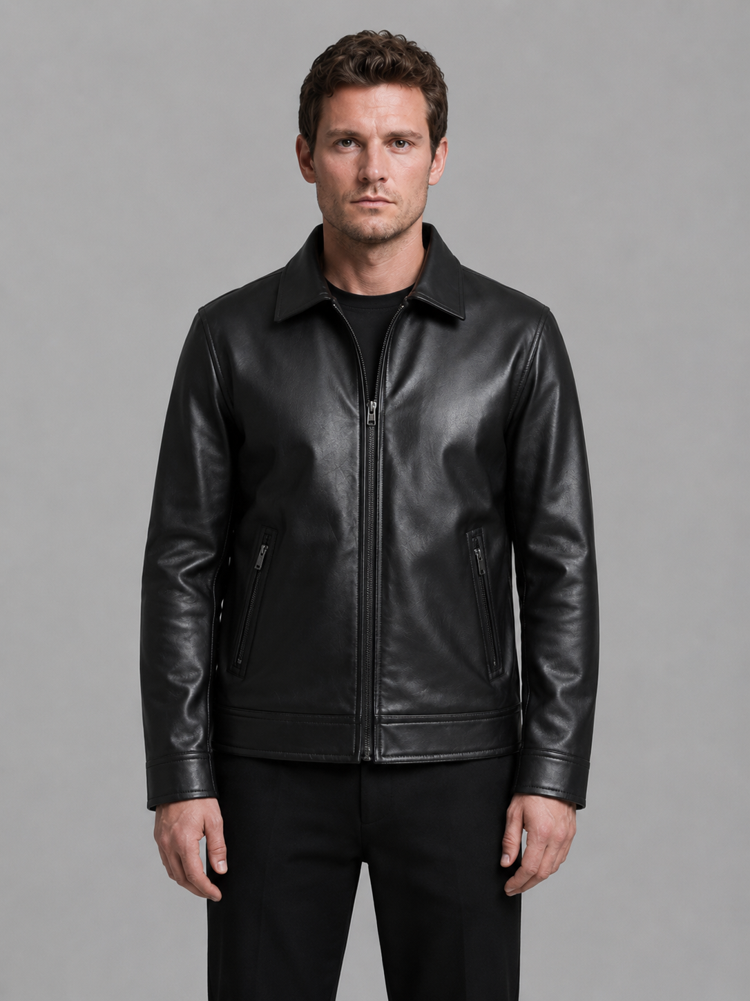 Montarello Men's Leather-Look Jacket with Zip Pockets
