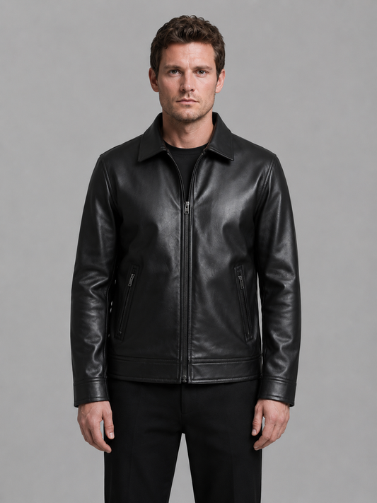 Montarello Men's Leather-Look Jacket with Zip Pockets