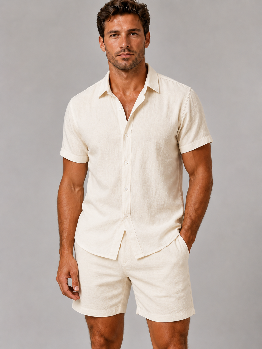 Montarello Men's Linen-Look Shirt & Shorts Set