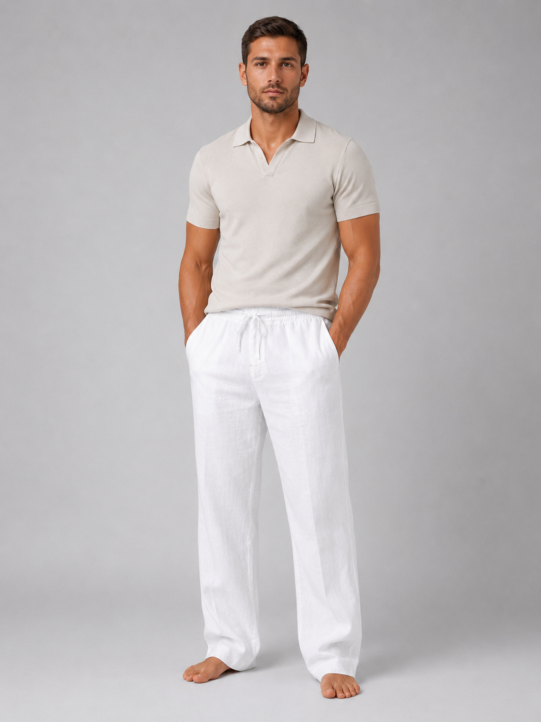 Montarello Men's Relaxed Fit Drawstring Linen-Look Summer Trousers