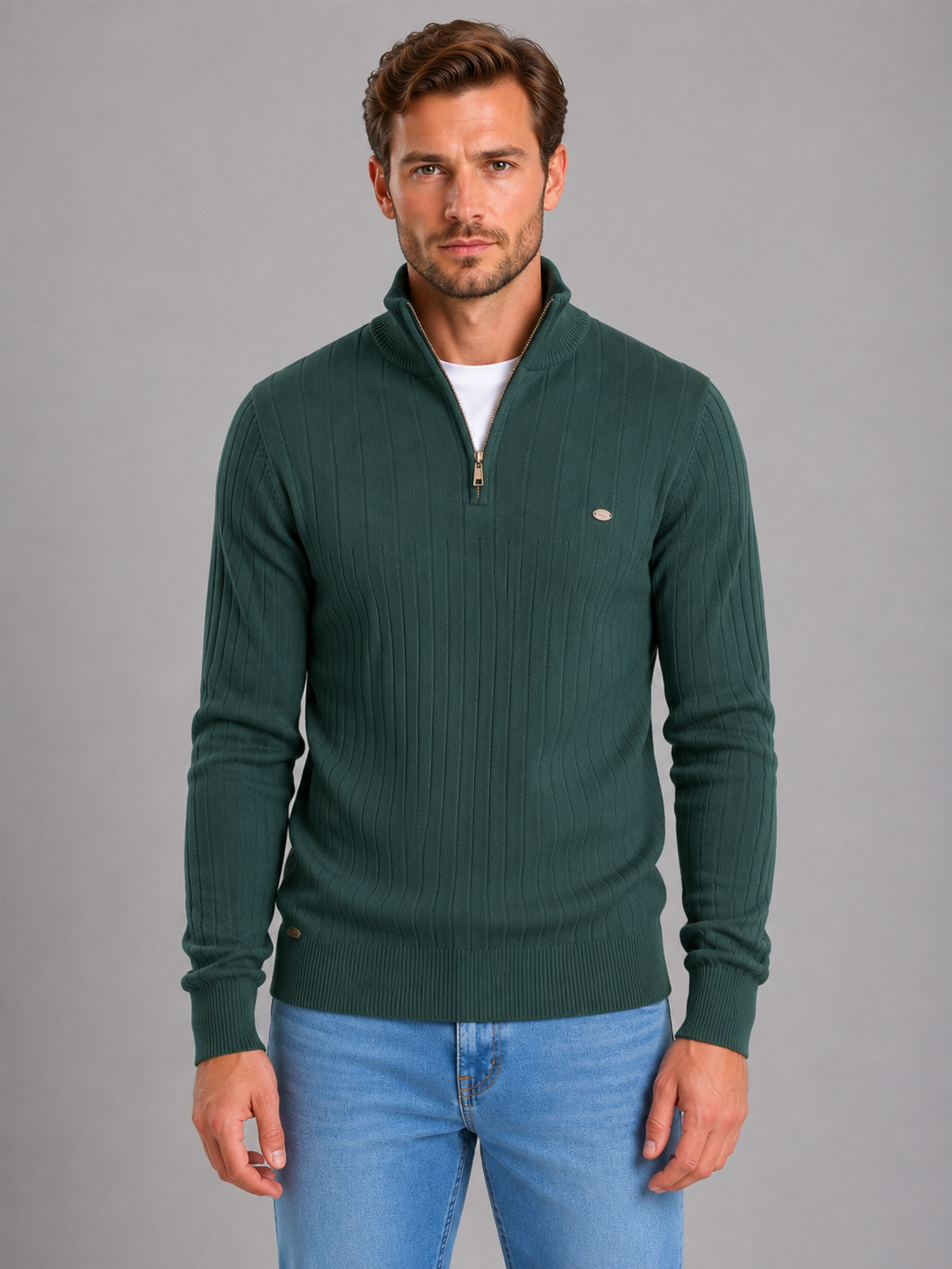 Montarello Men's Quarter Zip Jumper Ribbed Funnel Neck