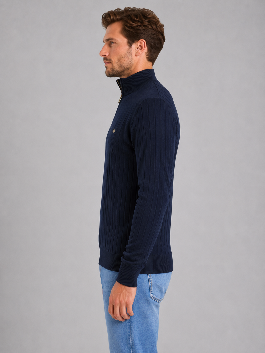 Montarello Men's Quarter Zip Jumper Ribbed Funnel Neck