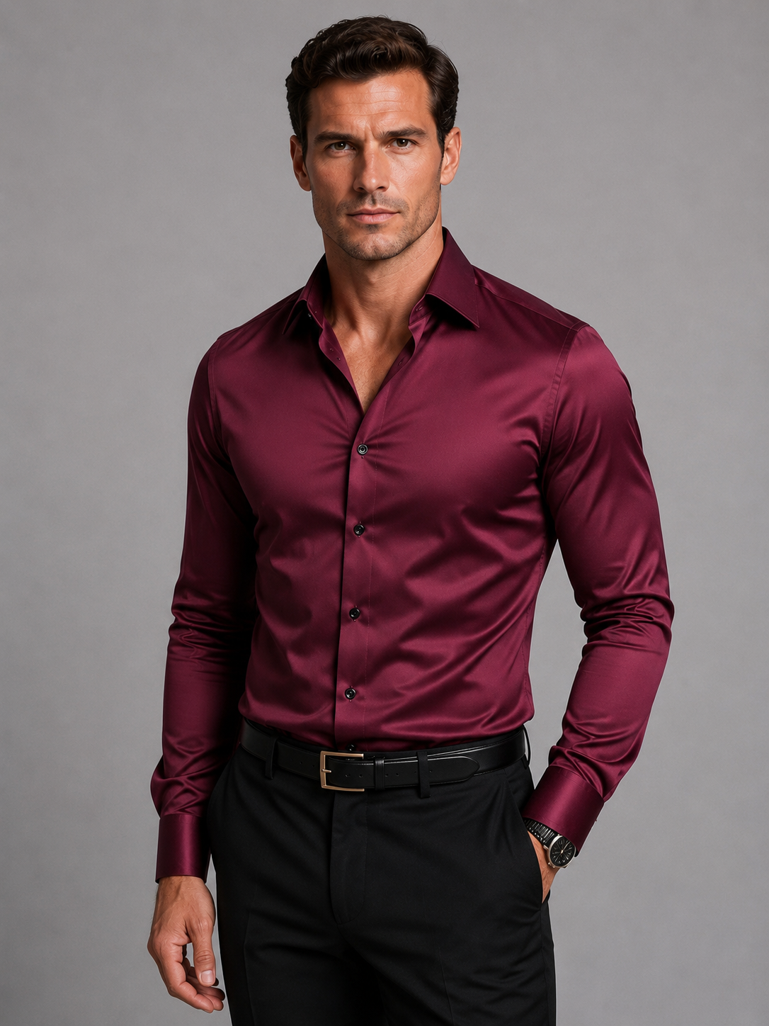 Montarello Men's Slim Fit Satin-Look Stretch Shirt