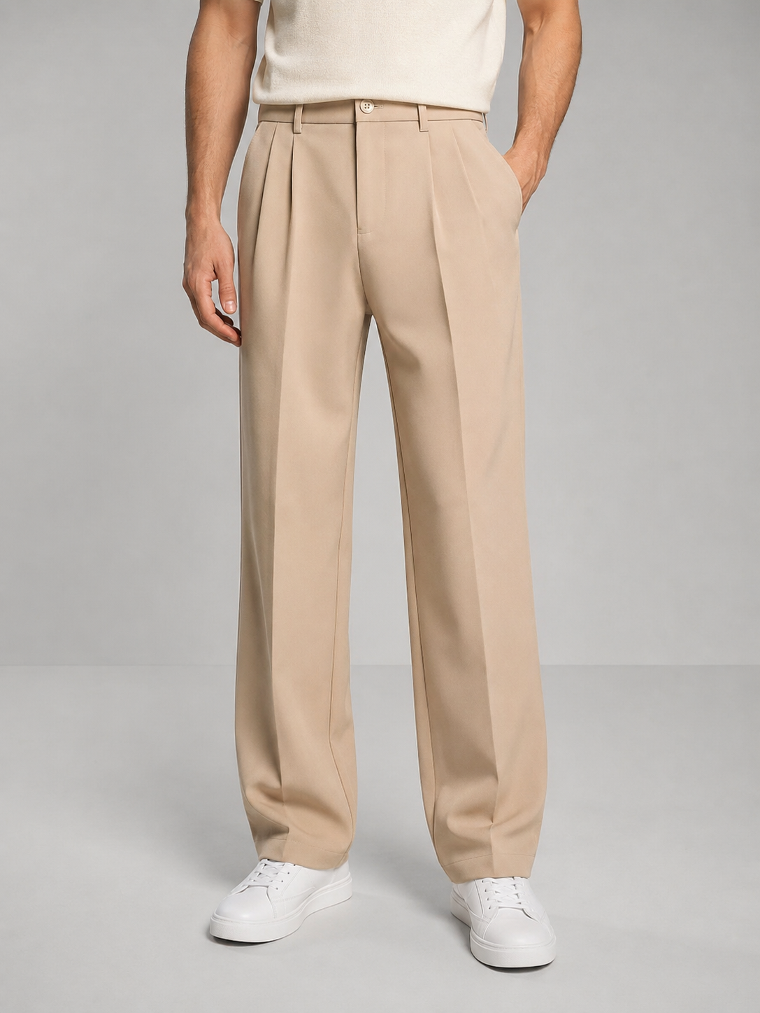 Montarello Men's Tailored Straight Leg Trousers with Front Pleat