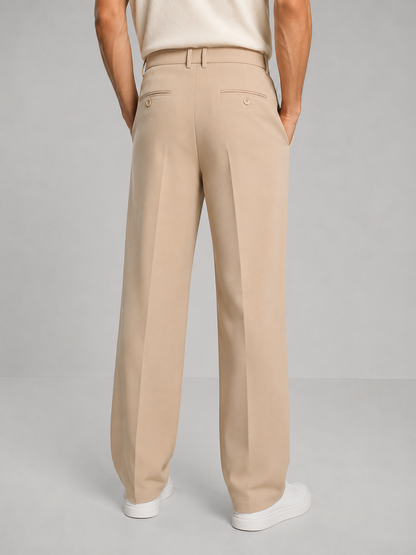 Montarello Men's Tailored Straight Leg Trousers with Front Pleat