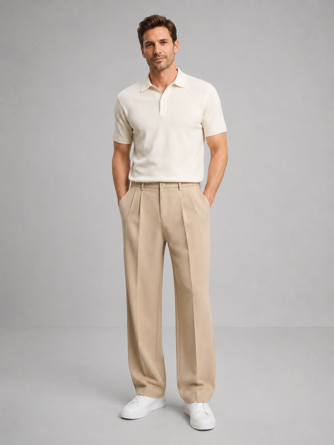Montarello Men's Tailored Straight Leg Trousers with Front Pleat
