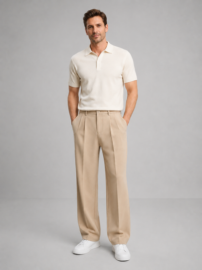 Montarello Men's Tailored Straight Leg Trousers with Front Pleat