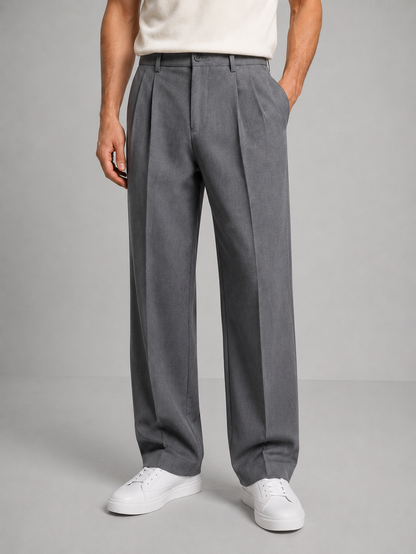 Montarello Men's Tailored Straight Leg Trousers with Front Pleat