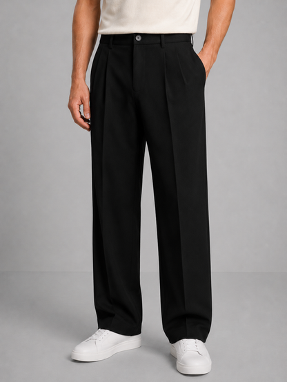Montarello Men's Tailored Straight Leg Trousers with Front Pleat