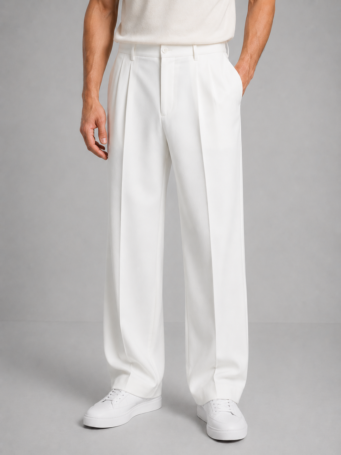 Montarello Men's Tailored Straight Leg Trousers with Front Pleat