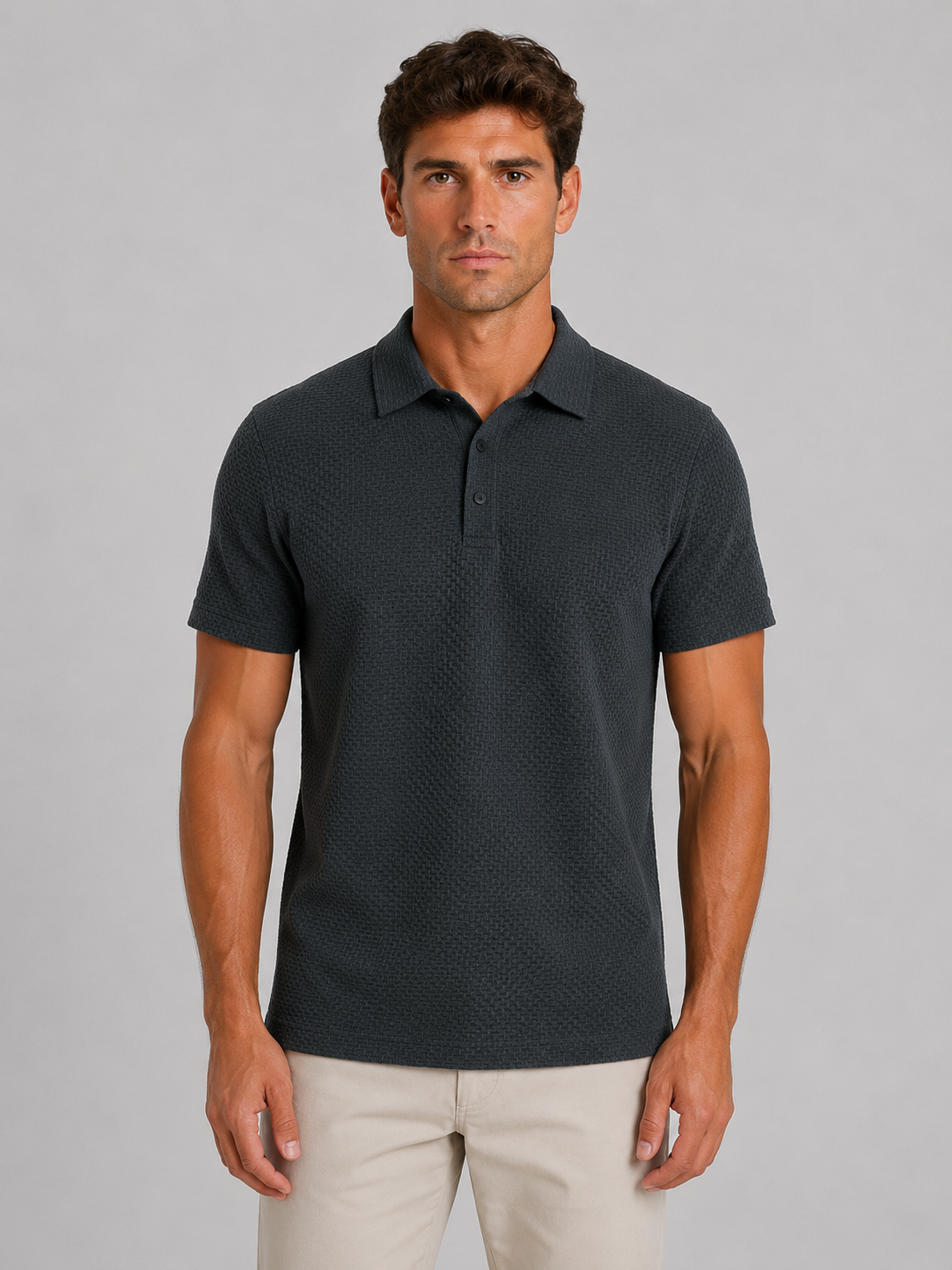 Montarello Men's Textured Knit Polo Shirt