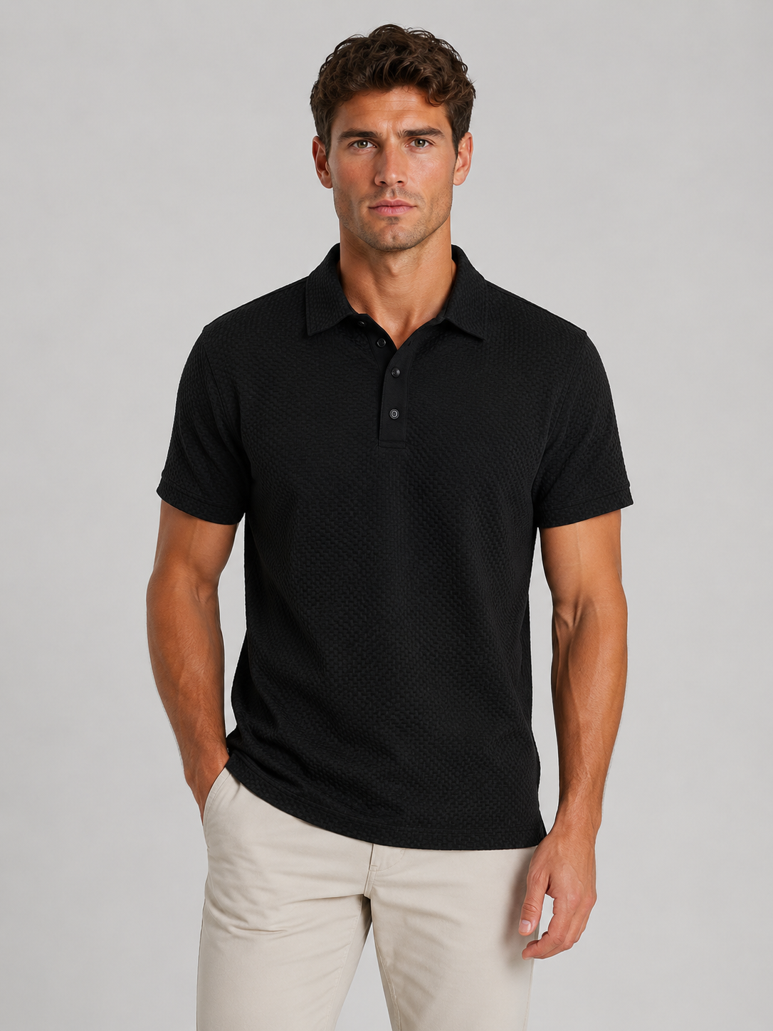 Montarello Men's Textured Knit Polo Shirt