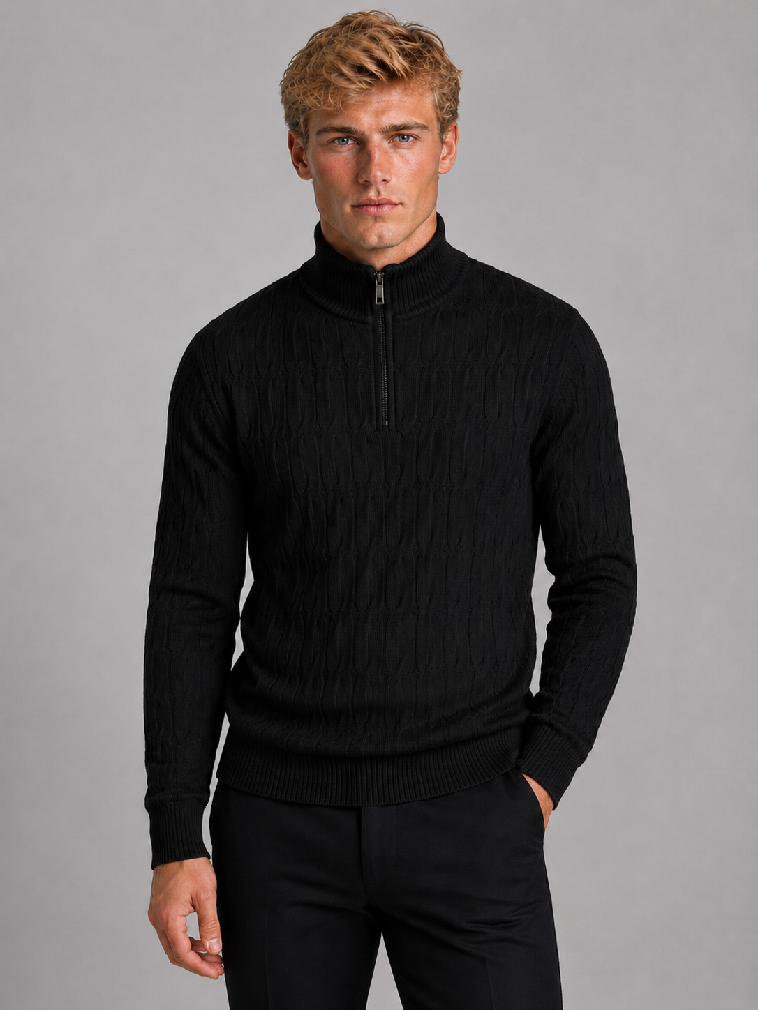 Montarello Men's Quarter Zip Jumper with Textured Funnel Neck