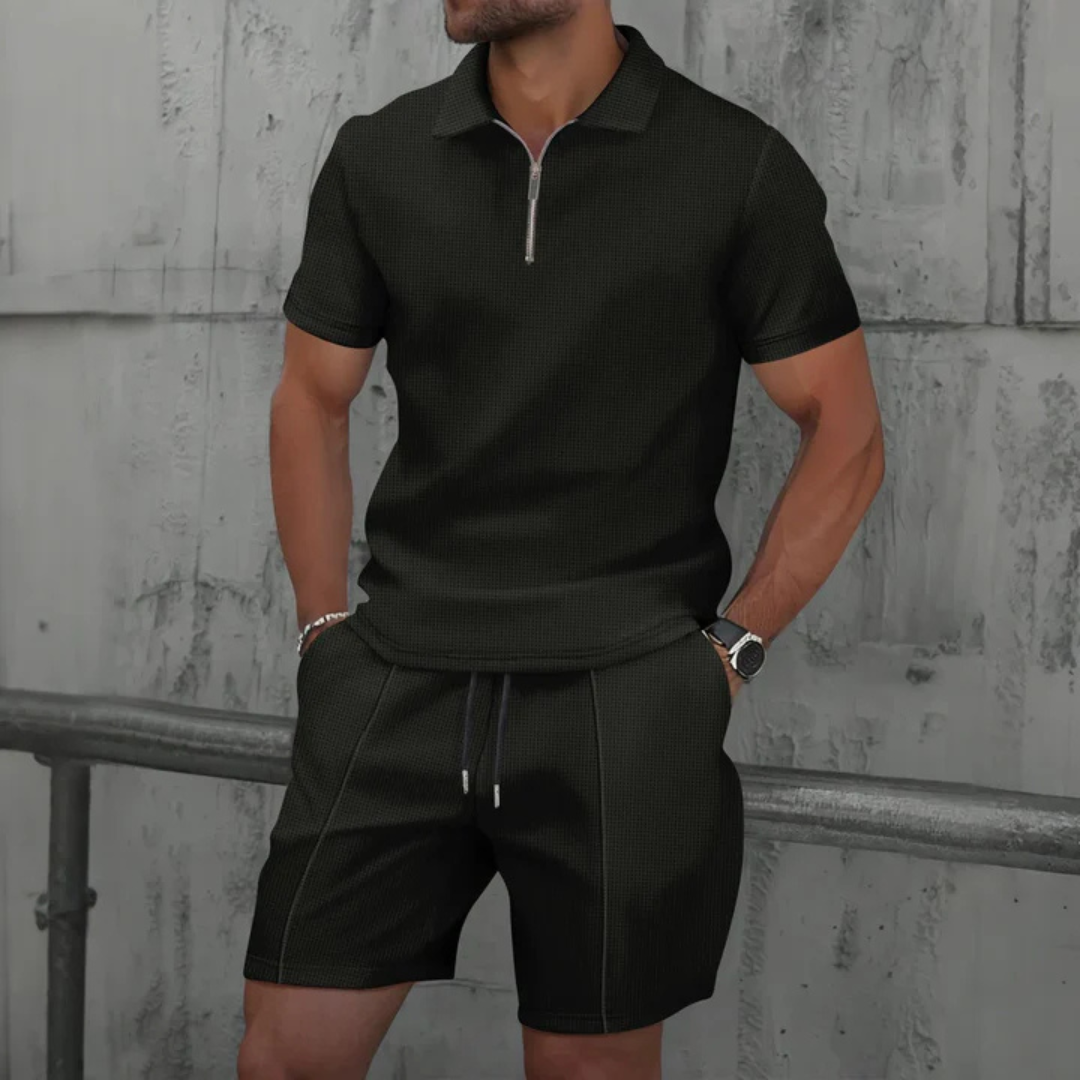 Montarello Zip Polo Men's 2-Piece Shirt & Shorts Set