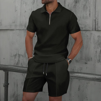 Montarello Zip Polo Men's 2-Piece Shirt & Shorts Set