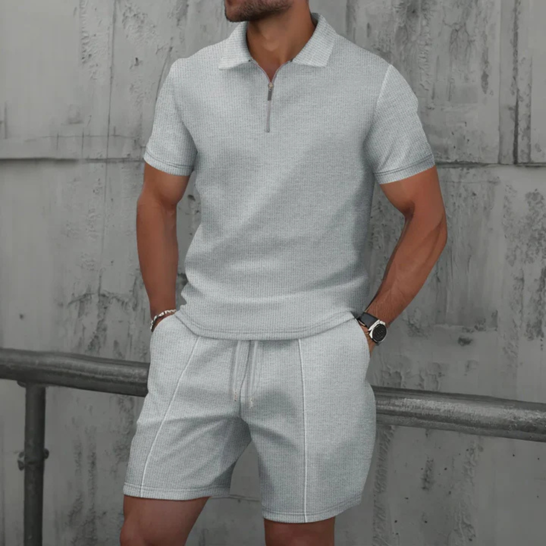 Montarello Zip Polo Men's 2-Piece Shirt & Shorts Set