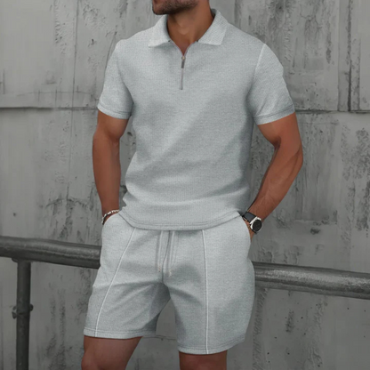 Montarello Zip Polo Men's 2-Piece Shirt & Shorts Set