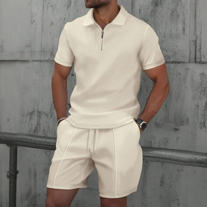 Montarello Zip Polo Men's 2-Piece Shirt & Shorts Set