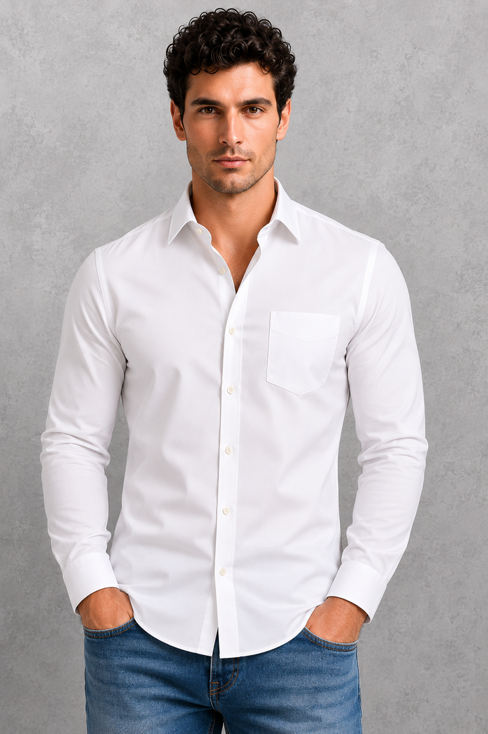 Montarello Men's Wrinkle-Free Formal Shirt with Point Collar