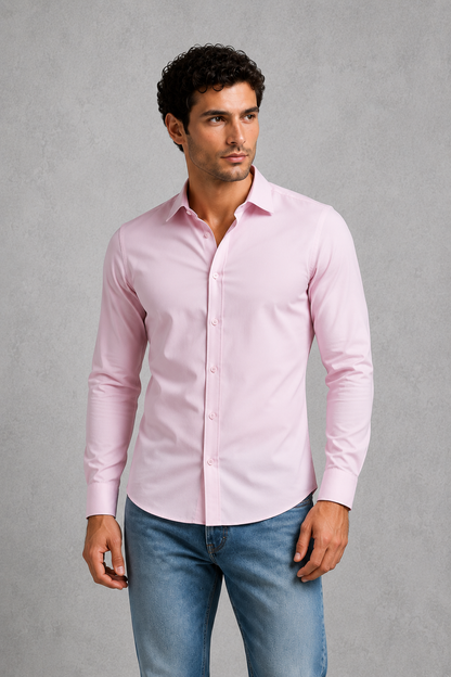 Montarello Men's Wrinkle-Free Formal Shirt with Point Collar