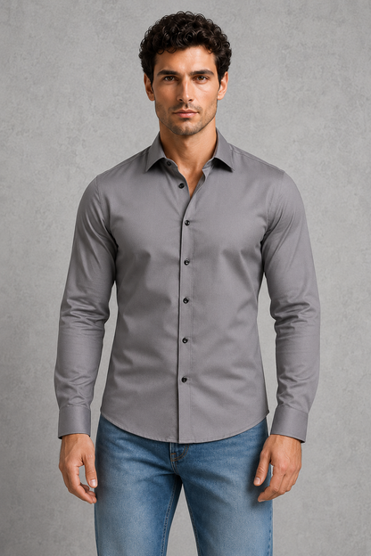 Montarello Men's Wrinkle-Free Formal Shirt with Point Collar