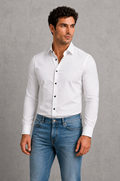 Montarello Men's Wrinkle-Free Formal Shirt with Point Collar