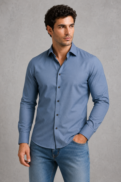 Montarello Men's Wrinkle-Free Formal Shirt with Point Collar