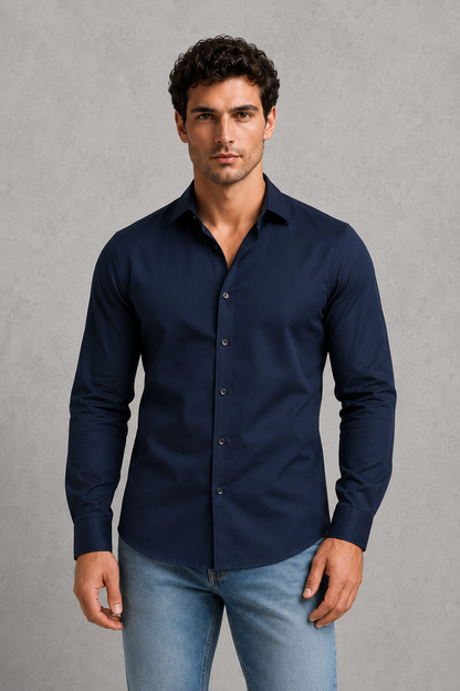 Montarello Men's Wrinkle-Free Formal Shirt with Point Collar