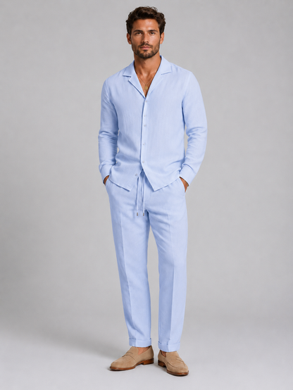 Montarello Men's Linen-Look Shirt & Trousers Set